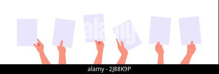 Mani che tengono isolata l'illustrazione vettoriale piatta del foglio di carta bianco Illustrazione Vettoriale