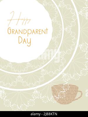 Buon giorno dei nonni saluto cartolina in stile collage scrapbooking vintage, tè caffè e pizzo doily. Illustrazione vettoriale Illustrazione Vettoriale