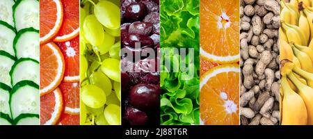 Collage di frutta e verdura fresca, banner. Concetto di cibo sano Foto Stock