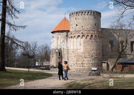 Rovine di un antico castello medievale a Cesis Foto Stock