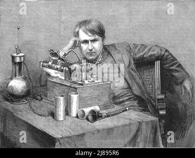 'Mr.Edison il nuovo Phonograph-MR Edison nel suo laboratorio riceve il primo Fonografo dall'Inghilterra', 1888. Da, 'il grafico. Un quotidiano settimanale illustrato Volume38. Da luglio a dicembre, 1888'. Foto Stock