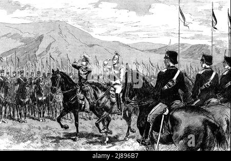 ''la visita dell'imperatore tedesco a Roma; l'imperatore e il re d'Italia passando tra le file di Lancers', 1888. Da, 'il grafico. Un giornale settimanale illustrato Volume 38. Da luglio a dicembre, 1888'. Foto Stock