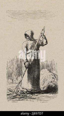 Donna Raking Hay, 1853, dopo il disegno fatto nel 1852. Foto Stock