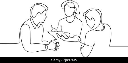 I dipendenti discutono di idee di lavoro disegno di una linea Illustrazione Vettoriale