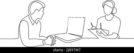 Boss dietro il laptop istruisce la segretaria a lavorare Illustrazione Vettoriale