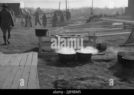 [Foto senza titolo, forse relativa a: La cucina nel campo per i rifugiati bianchi alluvioni a Forrest City, Arkansas]. Foto Stock