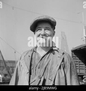 New York, New York. Un mercatino del pesce Fulton stevedore. Foto Stock