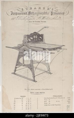 Scheda commerciale per le presse litografiche migliorate di Straker, 19th secolo. Foto Stock