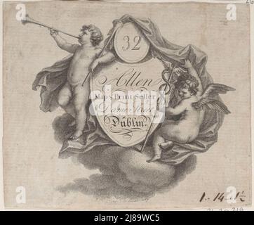 Tessera commerciale per William Allen, Map and Print Vender a Dublino, fine 18th-inizio 19th secolo. Foto Stock