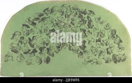 Fan Leaf decorato con caricature e teste reversibili, inizio 19th secolo. Foto Stock