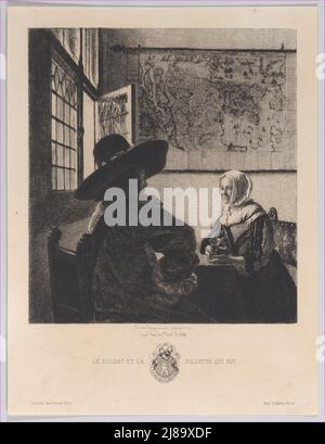 Ufficiale e Laughing Girl, dopo Vermeer, 1866. Foto Stock