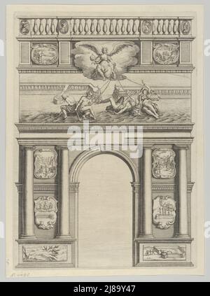 Arco trionfale, da '&#xc9;loges et discours sur la triomphante r&#xe9;ception du Roy en sa ville de Paris ...' di Jean-Baptiste de Machault, 1629. Foto Stock