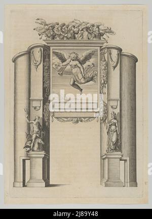 Arco trionfale, da '&#xc9;loges et discours sur la triomphante r&#xe9;ception du Roy en sa ville de Paris ...' di Jean-Baptiste de Machault, 1629. Foto Stock