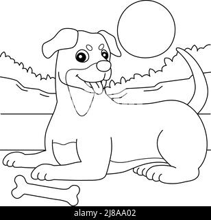 Rottweiler Dog Coloring Page per bambini Illustrazione Vettoriale