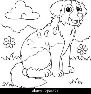 Australian Shepherd Dog Coloring Page for Kids Illustrazione Vettoriale