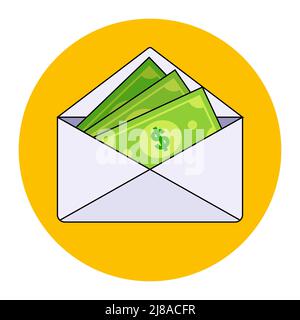 busta bianca con banconote in oro. stipendio illegale di un dipendente. illustrazione vettoriale piatta. Illustrazione Vettoriale