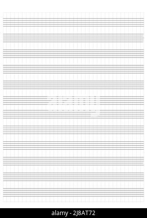Carta per grafici. Carta a griglia stampabile con doghe su sfondo bianco. Un foglio di musica vuoto con il personale. Modello geometrico per composizione, educazione Illustrazione Vettoriale