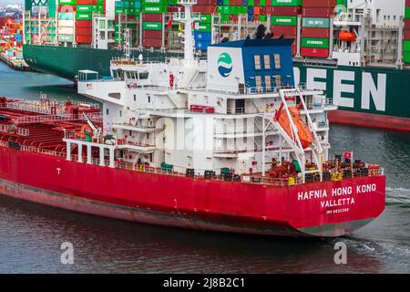 Petroliera Hafnia, Porto di Los Angeles, San Pedro, California, USA Foto Stock