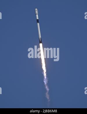 Florida, Stati Uniti. 14th maggio 2022. Sotto ventiquattro ore dopo una missione di successo dalla base dell'aeronautica di Vandenberg in California, SpaceX lancia un'altra serie di satelliti Starlink alle 4:40 PM dal complesso 40 alla stazione spaziale di Cape Canaveral, Florida, sabato 14 maggio 2022. SpaceX continua a condurre una media di un lancio alla settimana per supportare i propri e altri fornitori di satelliti. Foto di Joe Marino/UPI Credit: UPI/Alamy Live News Foto Stock