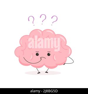 Cervello nerd carino. Divertente personaggio del cervello umano kawaii. Stile cartoon flat. Illustrazione vettoriale Illustrazione Vettoriale