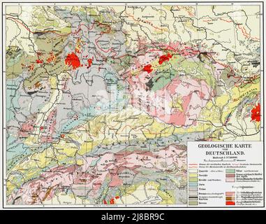 Mappa geologica della Germania. Pubblicazione del libro 'Meyers Konversations-Lexikon', Volume 2, Lipsia, Germania, 1910 Foto Stock