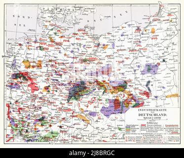 Mappa industriale dell'Impero tedesco (Deutsches Kaiserreich). Pubblicazione del libro 'Meyers Konversations-Lexikon', Volume 2, Lipsia, Germania, 1910 Foto Stock