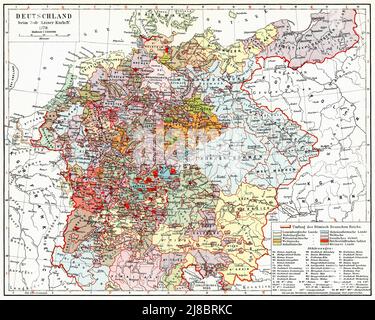 Mappa della Germania dopo la morte di Kaiser Karl IV (1378). Pubblicazione del libro 'Meyers Konversations-Lexikon', Volume 2, Lipsia, Germania, 1910 Foto Stock