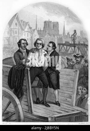 Execution de Thomas Arthur, baron de Tollendal, comte de Lally, dit « Lally-Tollendal » en Place de Greve a Paris, le 9 mai 1766 pour trahison envers le roi Louis XV (Execution of Thomas Arthur, comte de Lally 1766) Gravure tiree de 'Histoire de la Bastille' de Maquet Collezione 1844 Foto Stock