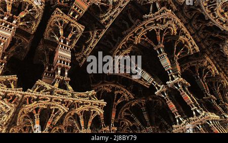 Edificio ponte frattale. Astratto computer generato disegno di Fractal. 3D Illustrazione di una bella città futura Foto Stock