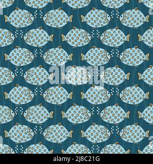 Pesce e alghe senza cuciture modello con stilizzato decorativo pesce in stile piatto colorato trendy semplice pesce per subacqueo disegno Vector loopable patter Illustrazione Vettoriale