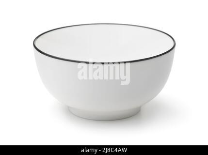 Recipiente vuoto in ceramica bianca con bordo nero isolato su bianco Foto Stock