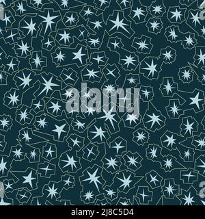 Stelle su poligoni geometrici irregolari motivo continuo stampa geometrica poligonale con stelle disegno astratto superficie inclinabile Vector per tessuti, wallp Illustrazione Vettoriale
