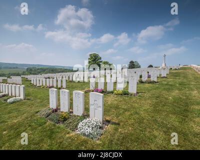 L'immagine è del cimitero britannico Marfaux della prima Guerra Mondiale vicino a Marfaux. Il cimitero è di soldati che sono morti nel luglio 1918 Marne offensiva Foto Stock