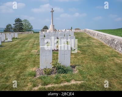 L'immagine è del cimitero britannico Marfaux della prima Guerra Mondiale vicino a Marfaux. Il cimitero è di soldati che sono morti nel luglio 1918 Marne offensiva Foto Stock