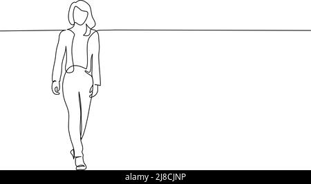 Disegno continuo su una linea. Donna che cammina. Illustrazione vettoriale Illustrazione Vettoriale