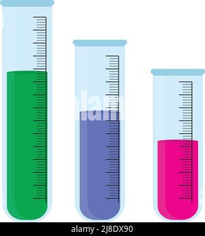 tre provette e, liquido a tre colori su sfondo bianco Illustrazione Vettoriale