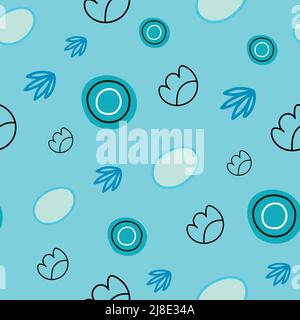 Cerchi e forme floreali in blu. Pattern ripetuto astratto. Illustrazione Vettoriale
