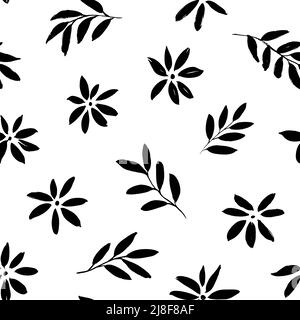 Semplice fiore nero disegnato a mano senza cuciture pattern. Illustrazione Vettoriale