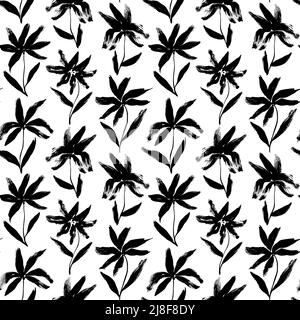 Narcisi disegnate a mano e motivo lily seamless. Illustrazione Vettoriale