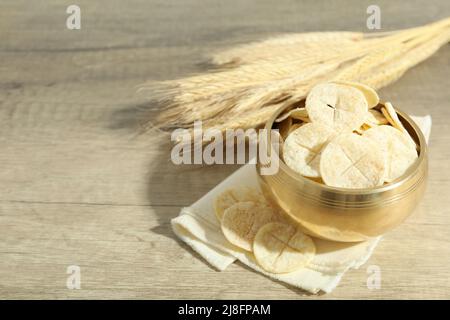 Concetto o composizione dell'Eucaristia, spazio per il testo Foto Stock