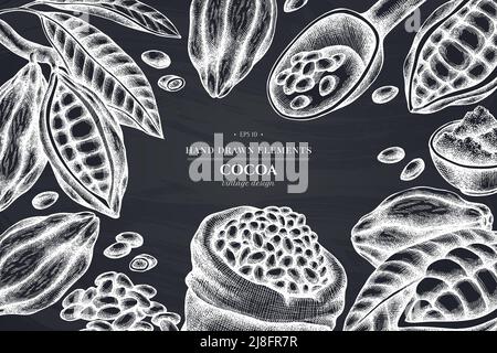 Design monocromatico con gesso di cacao in grani, cacao Illustrazione Vettoriale