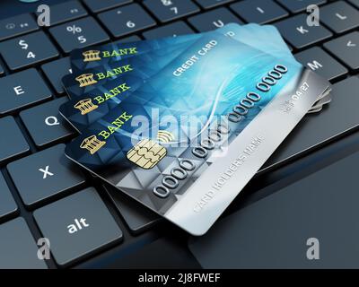 Carta di credito generica su un computer portatile. 3D illustrazione. Foto Stock