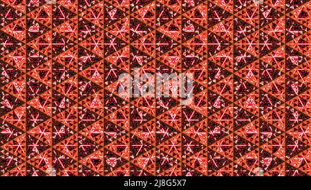 Astratto retro triangoli ornamento. Modello di disegno con ripetizione geometrica senza giunture. Forme triangolari. Tema colore rosso arancione marrone. Illustrazione Vettoriale