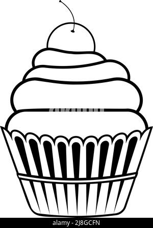 Contorno semplice del cupcake. Torta linea art. Dessert silhouette vettore. Icona del cibo creativo minimalista. Illustrazione Vettoriale