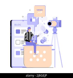 Food blogger creare contenuto record vettore video Illustrazione Vettoriale