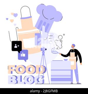 Chef cucina cibo creare video ricetta vettore Illustrazione Vettoriale