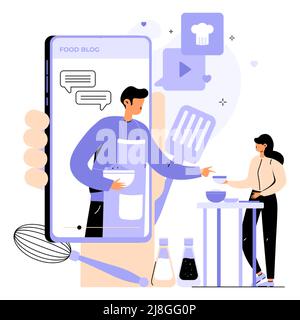 Chef insegnare donna seguace per cucinare vettore Illustrazione Vettoriale