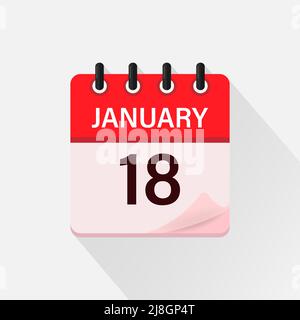 Gennaio 18, icona Calendario con ombra. Giorno, mese. Illustrazione vettoriale piatta. Illustrazione Vettoriale