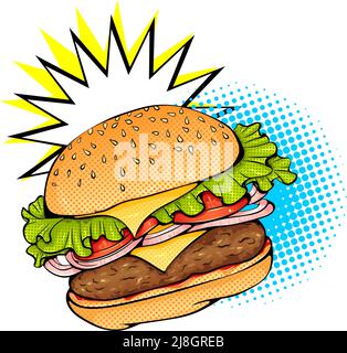 Adesivo Burger Pop Art Illustrazione Vettoriale