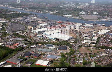 Vista aerea di Tyne Dock, Porto di Tyne, South Shields, Tyne & Wear Foto Stock